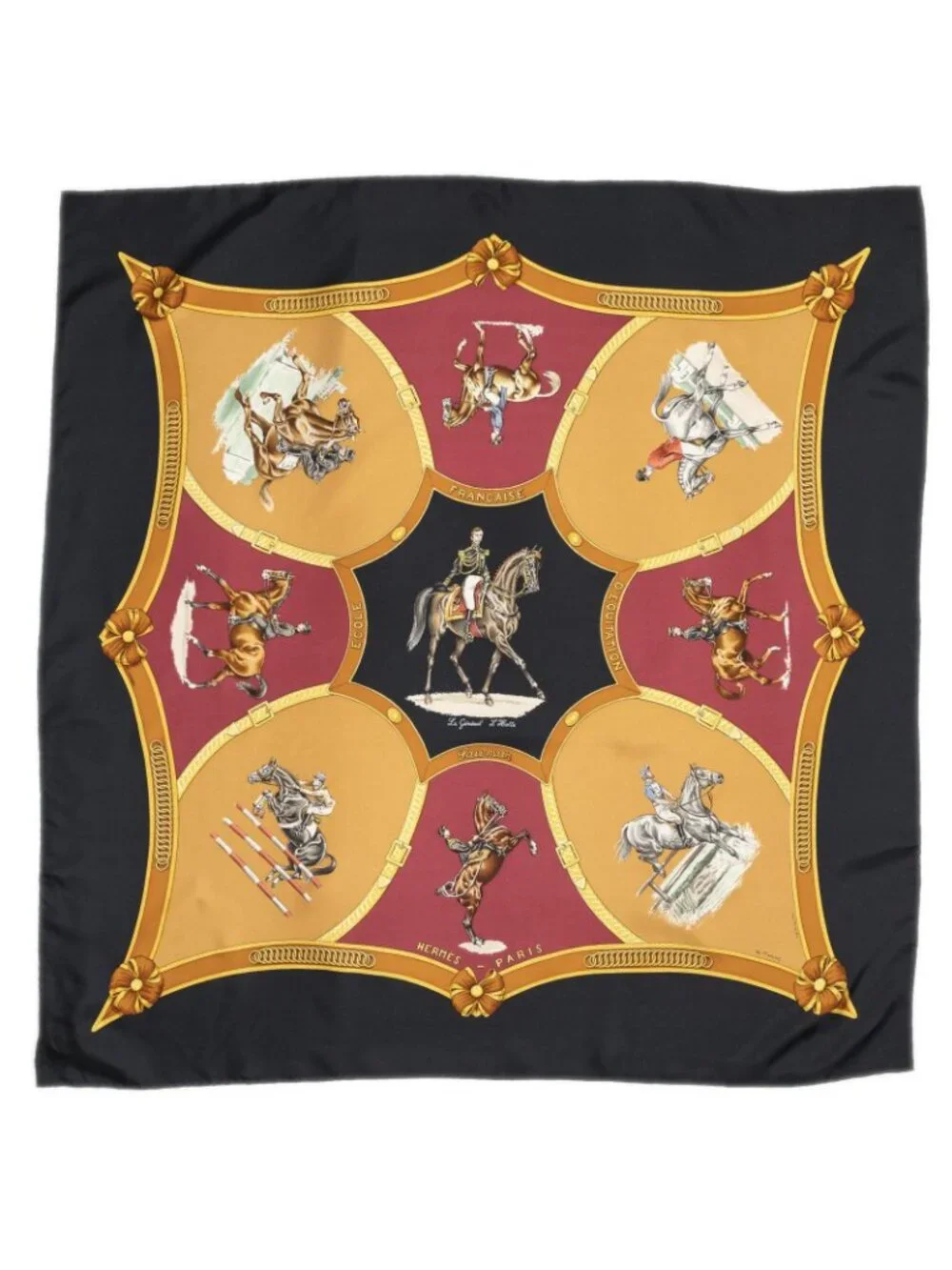 Hermes Scarf Black Burgundy Orange Silk